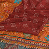 Sanskriti Vintage Sarees Red/Orange Hand Embroidery Print Pure Crepe Sari Sustainable Fabric