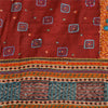 Sanskriti Vintage Sarees Red/Orange Hand Embroidery Print Pure Crepe Sari Sustainable Fabric