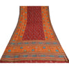Sanskriti Vintage Sarees Red/Orange Hand Embroidery Print Pure Crepe Sari Sustainable Fabric