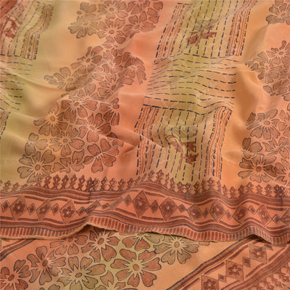 Sanskriti Vintage Sarier Orange Ren Crepe Silke Trykt Sari 5yd Håndværk Bæredygtigt Stoff