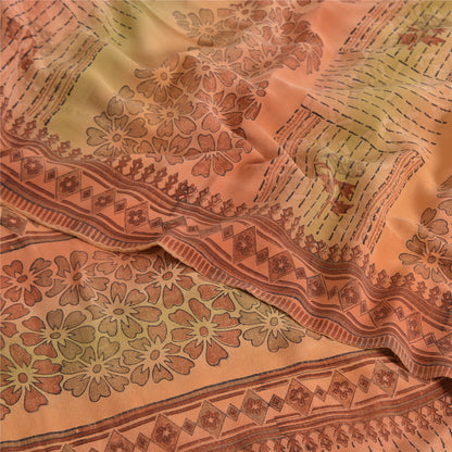 Sanskriti Vintage Sarier Orange Ren Crepe Silke Trykt Sari 5yd Håndværk Bæredygtigt Stoff