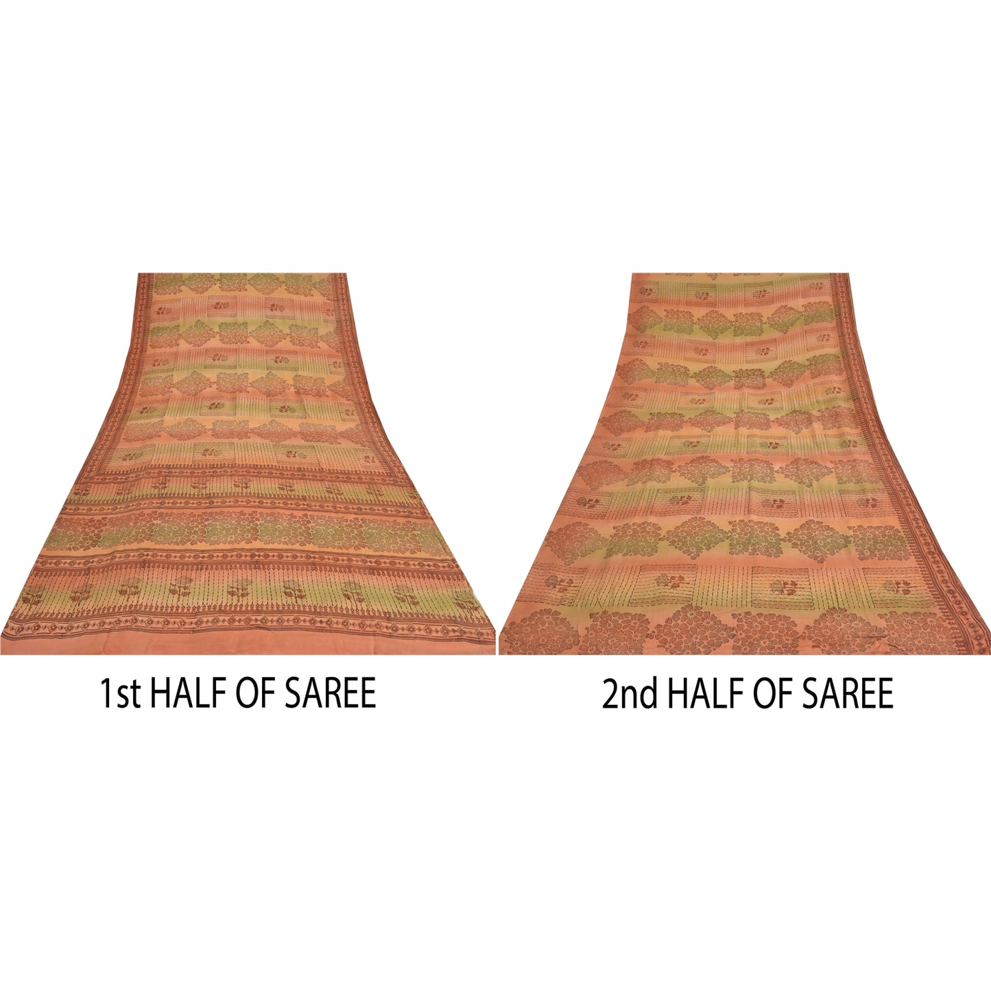 Sanskriti Vintage Sarier Orange Ren Crepe Silke Trykt Sari 5yd Håndværk Bæredygtigt Stoff