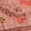 Sanskriti Vintage Sarees Peach 100% Pure Crepe Silk Print Sari 5yd Craft Sustainable Fabric