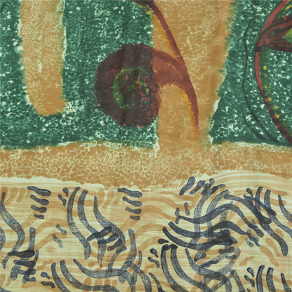 Sanskriti Vintage Sarees Green/Ivory Pure Crepe Silk Printed Sari 5yd Sustainable Fabric