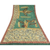 Sanskriti Vintage Sarees Green/Ivory Pure Crepe Silk Printed Sari 5yd Sustainable Fabric