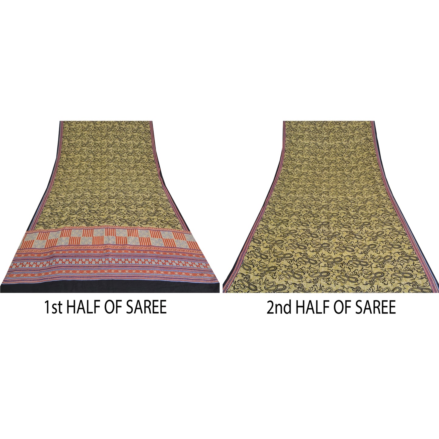 Sanskriti Vintage Sarees Green Pure Crepe Silk Printed Sari 5yd Craft Sustainable Fabric