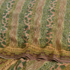 Sanskriti Vintage Sarees Green Pure Crepe Silk Printed Sari 5yd Craft Sustainable Fabric