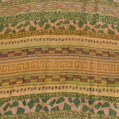 Sanskriti Vintage Sarees Green Pure Crepe Silk Printed Sari 5yd Craft Sustainable Fabric