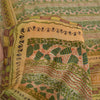 Sanskriti Vintage Sarees Green Pure Crepe Silk Printed Sari 5yd Craft Sustainable Fabric