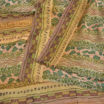 Sanskriti Vintage Sarees Green Pure Crepe Silk Printed Sari 5yd Craft Sustainable Fabric