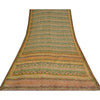 Sanskriti Vintage Sarees Green Pure Crepe Silk Printed Sari 5yd Craft Sustainable Fabric