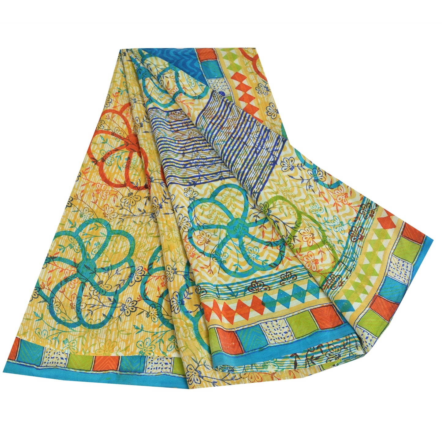 Sanskriti Vintage Sarees Multi Pure Crepe Silk Printed Sari 5yd Craft Sustainable Fabric