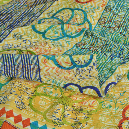 Sanskriti Vintage Sarees Multi Pure Crepe Silk Printed Sari 5yd Craft Sustainable Fabric