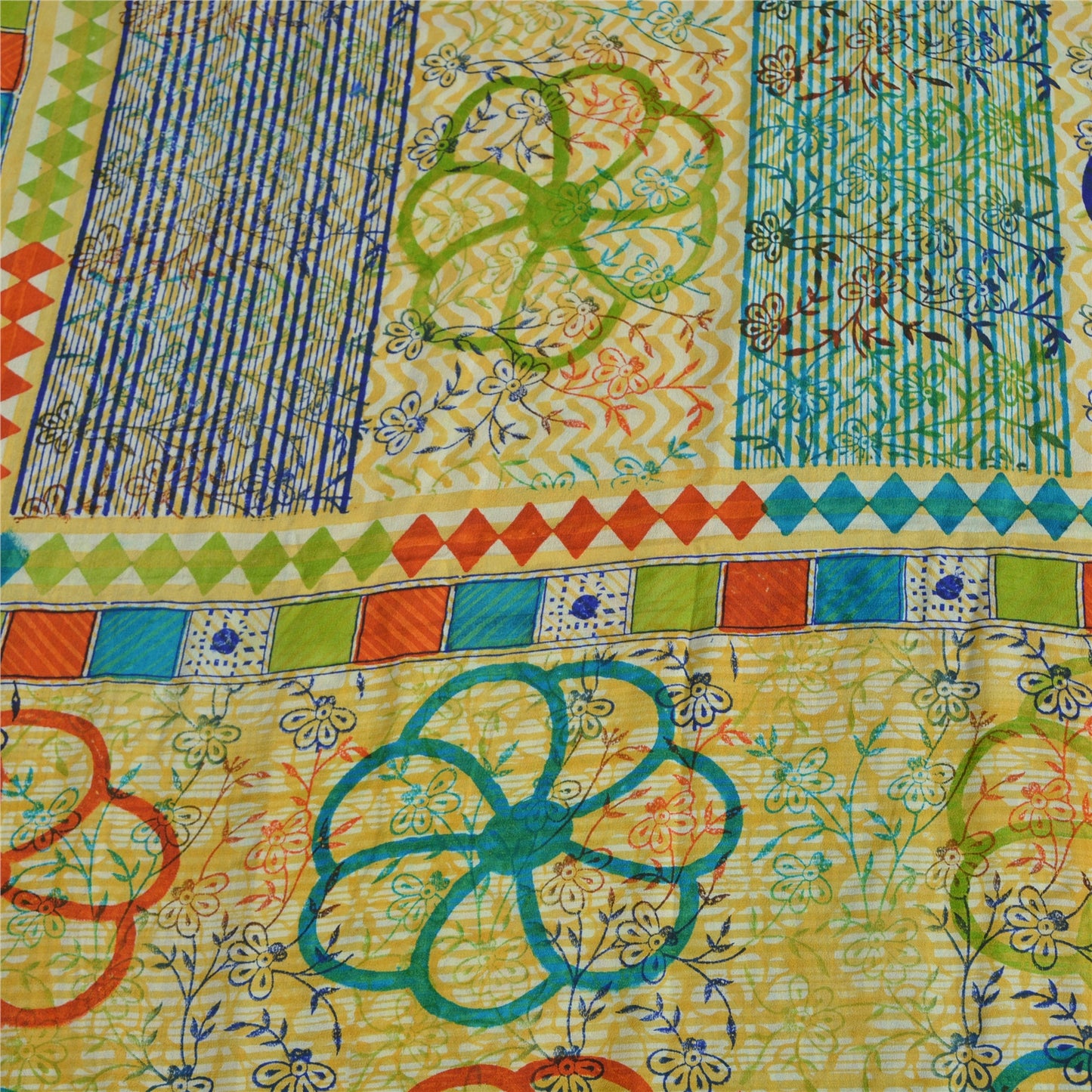 Sanskriti Vintage Sarees Multi Pure Crepe Silk Printed Sari 5yd Craft Sustainable Fabric