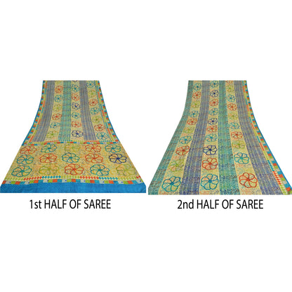 Sanskriti Vintage Sarees Multi Pure Crepe Silk Printed Sari 5yd Craft Sustainable Fabric