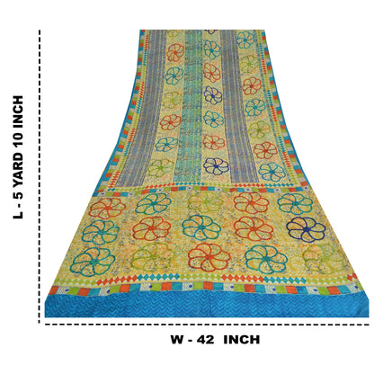 Sanskriti Vintage Sarees Multi Pure Crepe Silk Printed Sari 5yd Craft Sustainable Fabric