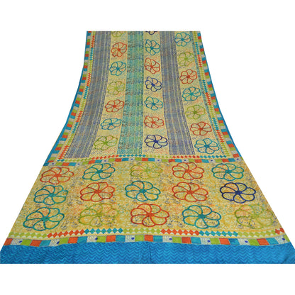 Sanskriti Vintage Sarees Multi Pure Crepe Silk Printed Sari 5yd Craft Sustainable Fabric