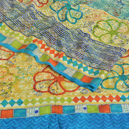 Sanskriti Vintage Sarees Multi Pure Crepe Silk Printed Sari 5yd Craft Sustainable Fabric