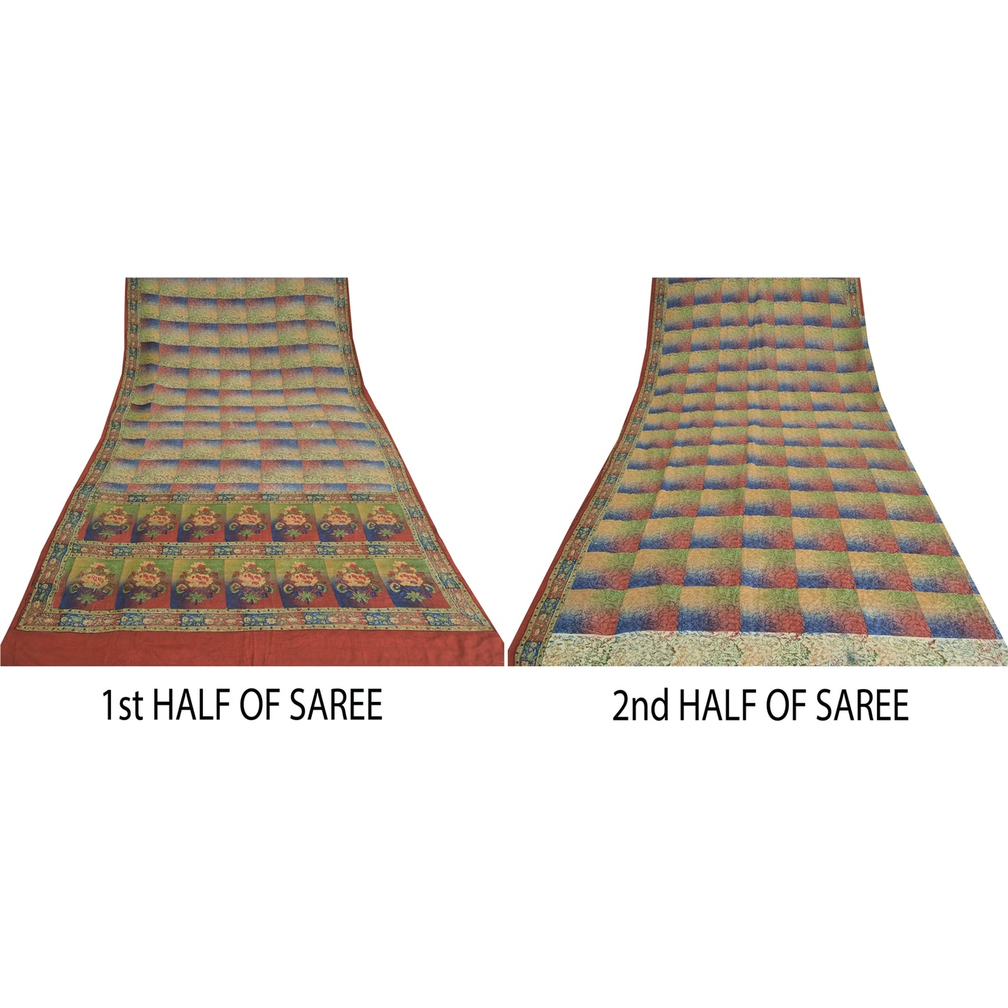 Sanskriti Vintage Sarees Multi Pure Crepe Silk Printed Sari 5yd Craft Sustainable Fabric