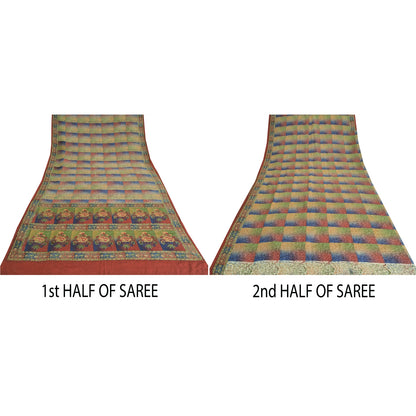 Sanskriti Vintage Sarees Multi Pure Crepe Silk Printed Sari 5yd Craft Sustainable Fabric