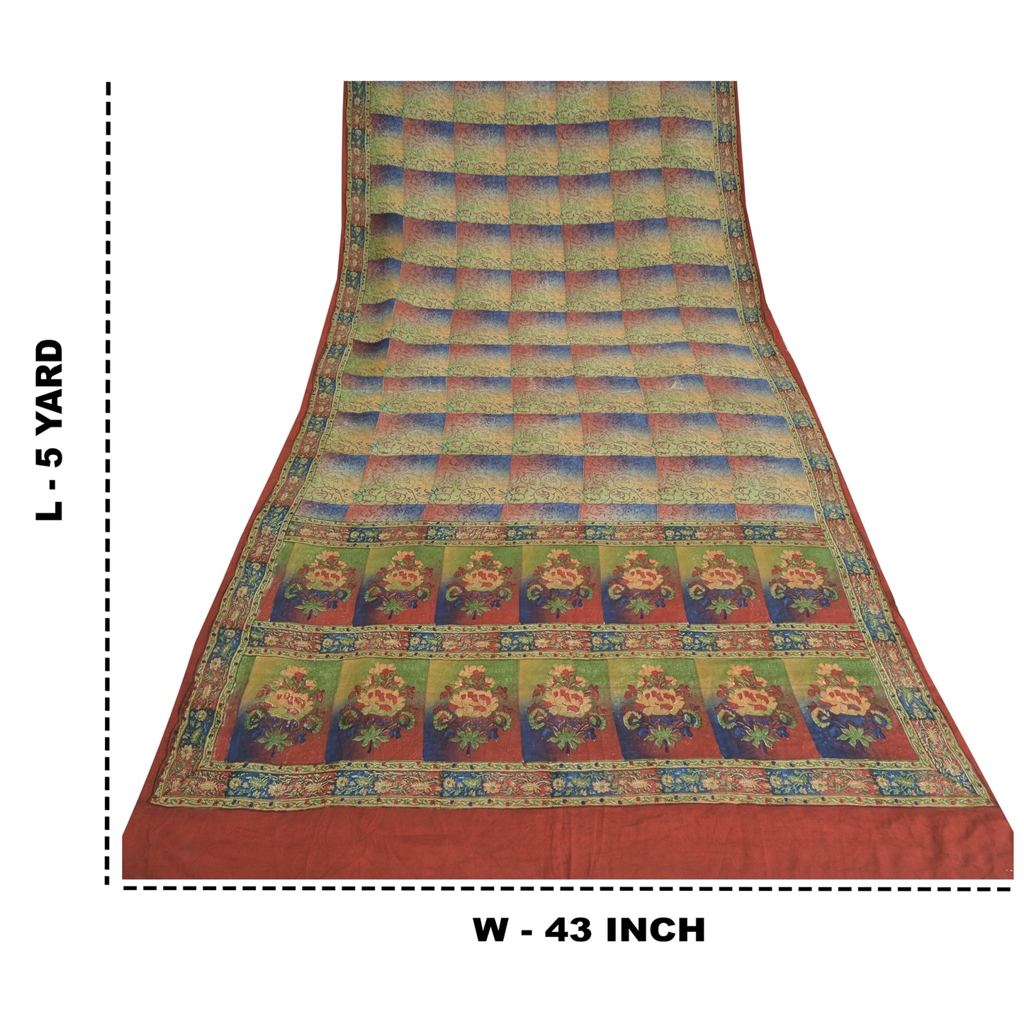 Sanskriti Vintage Sarees Multi Pure Crepe Silk Printed Sari 5yd Craft Sustainable Fabric