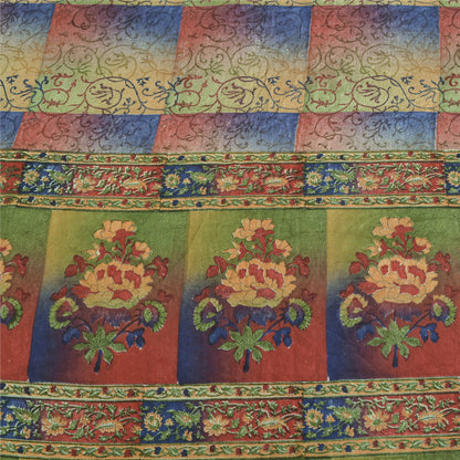 Sanskriti Vintage Sarees Multi Pure Crepe Silk Printed Sari 5yd Craft Sustainable Fabric