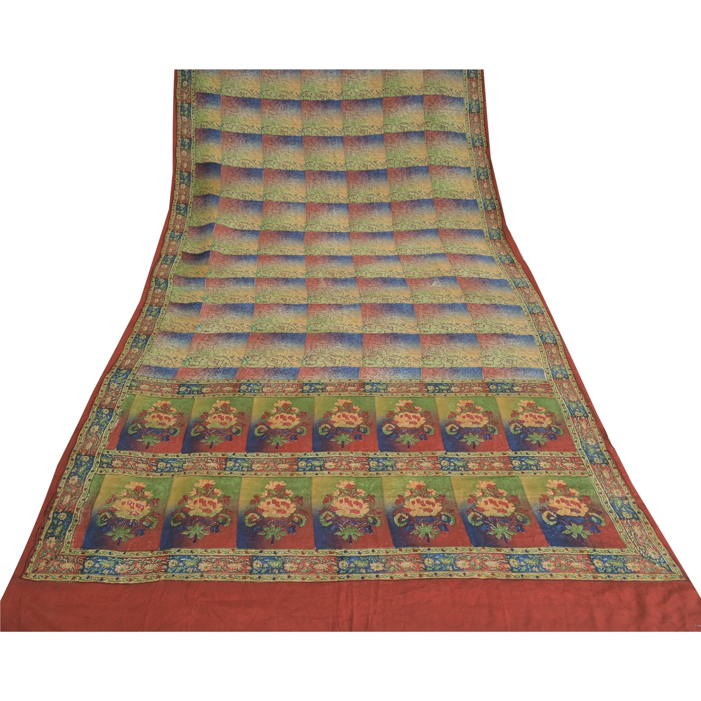 Sanskriti Vintage Sarees Multi Pure Crepe Silk Printed Sari 5yd Craft Sustainable Fabric
