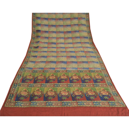 Sanskriti Vintage Sarees Multi Pure Crepe Silk Printed Sari 5yd Craft Sustainable Fabric