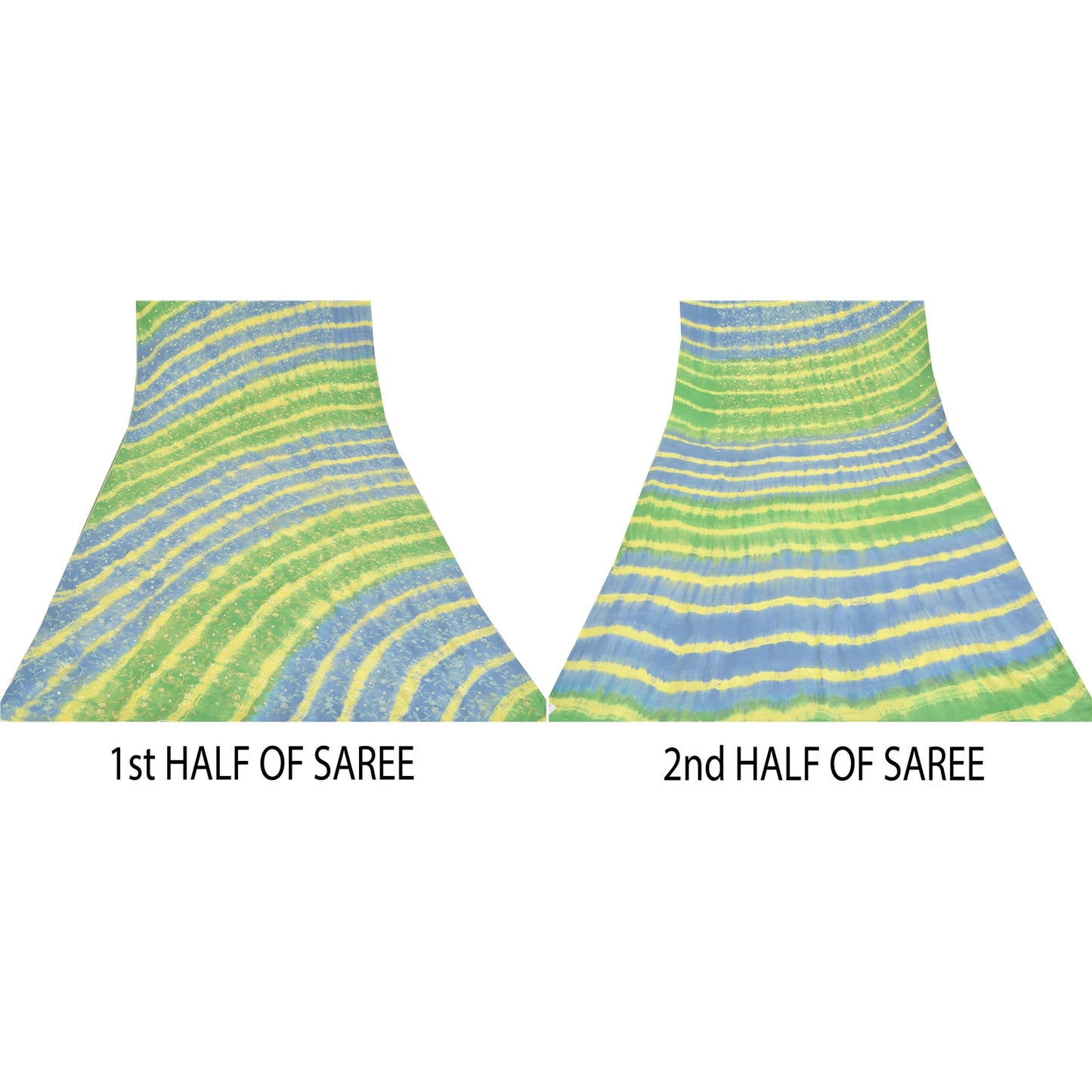 Sanskriti Vintage Sarees Green/Blue Tie-Dye Embroidered Pure Crepe Sari Sustainable Fabric