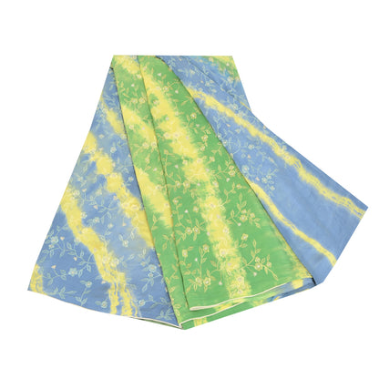 Sanskriti Vintage Sarees Green/Blue Tie-Dye Embroidered Pure Crepe Sari Sustainable Fabric