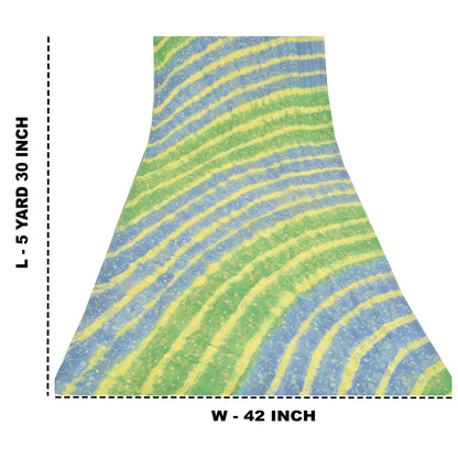 Sanskriti Vintage Sarees Green/Blue Tie-Dye Embroidered Pure Crepe Sari Sustainable Fabric