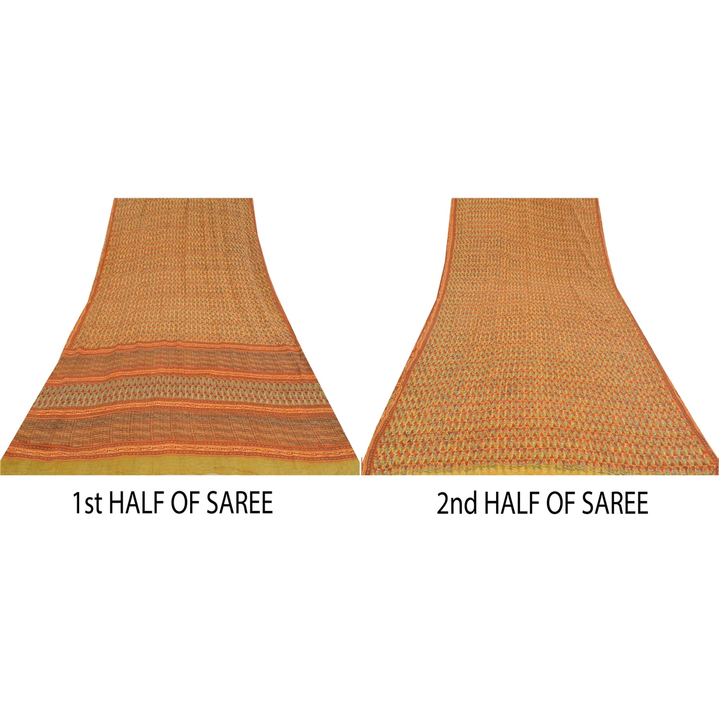 Sanskriti Vintage Sarees Orange Pure Crepe Silk Printed Sari 5yd Craft Sustainable Fabric