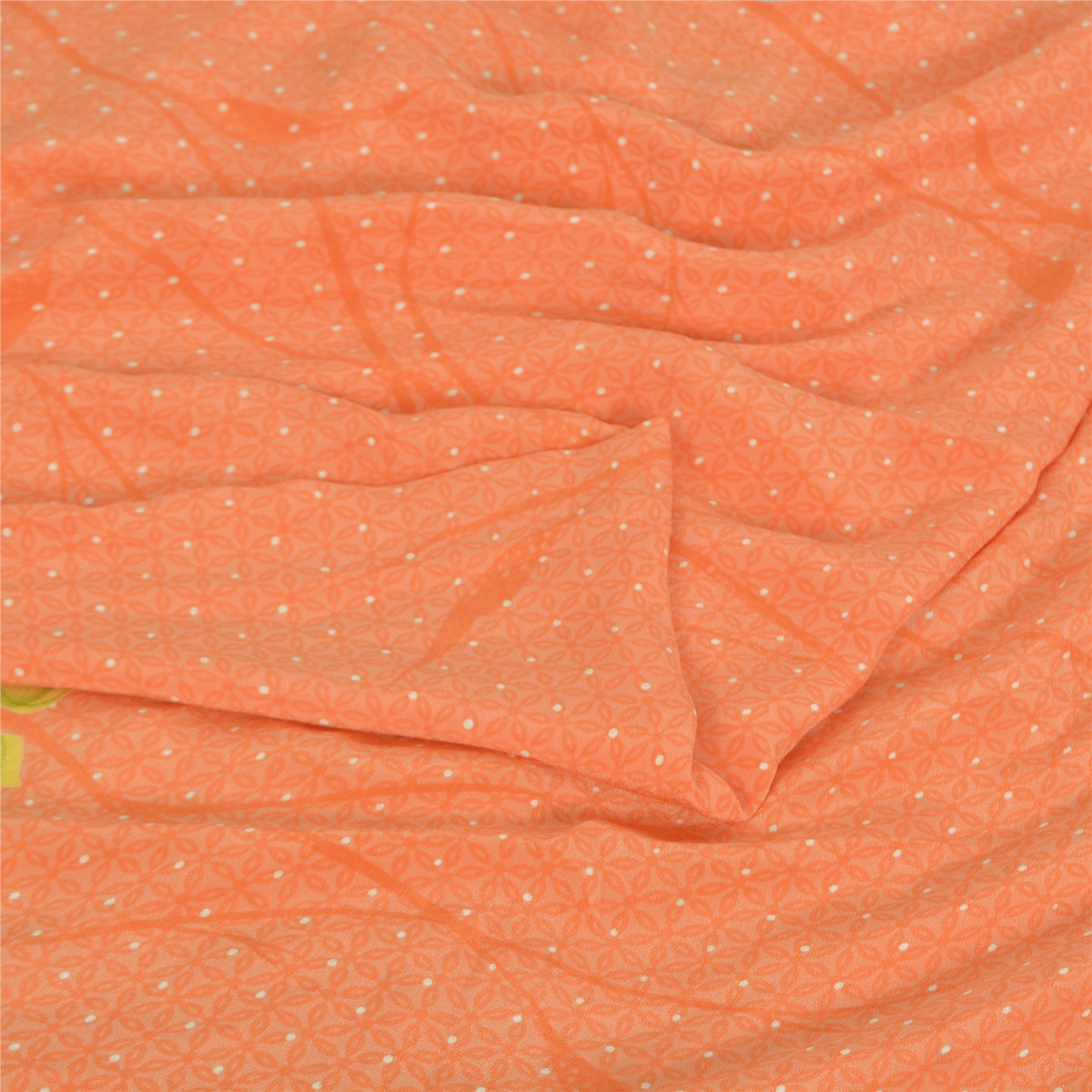 Sanskriti Vintage Sarees Orange Pure Crepe Silk Printed Sari 5yd Craft Sustainable Fabric