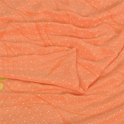 Sanskriti Vintage Sarees Orange Pure Crepe Silk Printed Sari 5yd Craft Sustainable Fabric