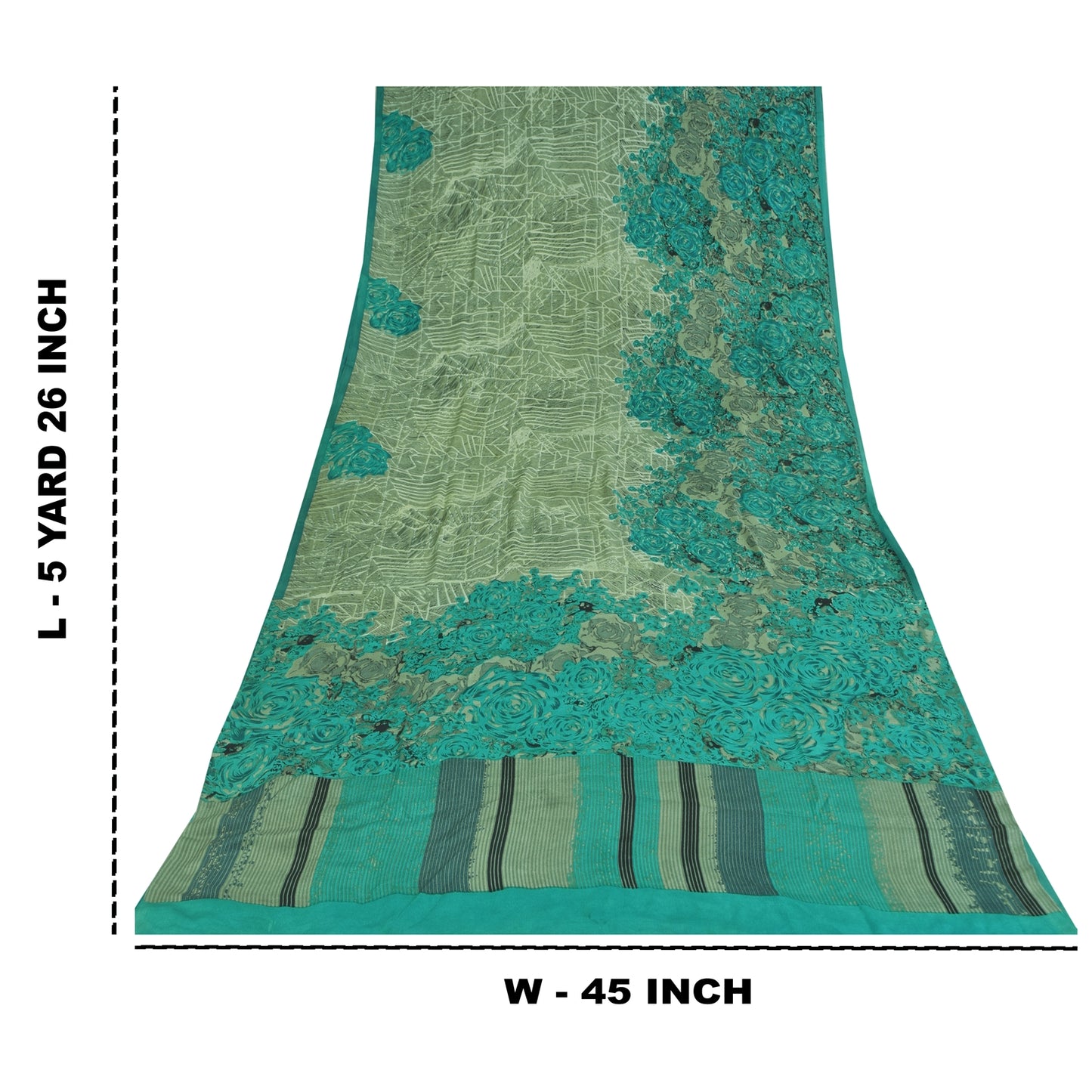 Sanskriti Vintage Sarees Green 100% Pure Crepe Printed Sari 5+yd Craft Sustainable Fabric