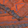 Sanskriti Vintage Sarees Orange Pure Crepe Silk Printed Sari 5yd Craft Sustainable Fabric