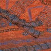 Sanskriti Vintage Sarees Orange Pure Crepe Silk Printed Sari 5yd Craft Sustainable Fabric
