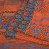 Sanskriti Vintage Sarees Orange Pure Crepe Silk Printed Sari 5yd Craft Sustainable Fabric