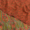 Sanskriti Vintage Sarees Orange/Green Pure Crepe Printed Sari 5yd Craft Sustainable Fabric