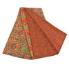 Sanskriti Vintage Sarees Orange/Green Pure Crepe Printed Sari 5yd Craft Sustainable Fabric