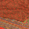 Sanskriti Vintage Sarees Orange/Green Pure Crepe Printed Sari 5yd Craft Sustainable Fabric