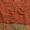 Sanskriti Vintage Sarees Orange/Green Pure Crepe Printed Sari 5yd Craft Sustainable Fabric