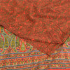 Sanskriti Vintage Sarees Orange/Green Pure Crepe Printed Sari 5yd Craft Sustainable Fabric