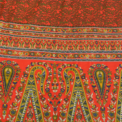 Sanskriti Vintage Sarees Orange/Green Pure Crepe Printed Sari 5yd Craft Sustainable Fabric