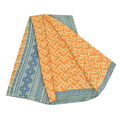 Sanskriti Vintage Sarees Mustard Pure Crepe Silk Printed Sari 5yd Craft Sustainable Fabric