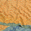 Sanskriti Vintage Sarees Mustard Pure Crepe Silk Printed Sari 5yd Craft Sustainable Fabric