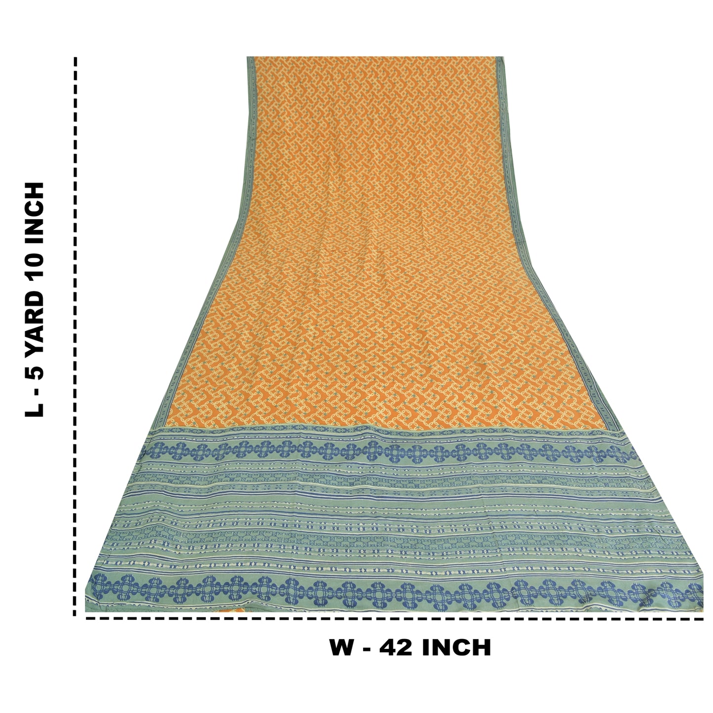 Sanskriti Vintage Sarees Mustard Pure Crepe Silk Printed Sari 5yd Craft Sustainable Fabric