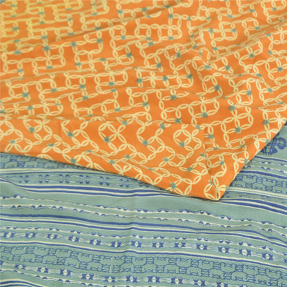 Sanskriti Vintage Sarees Mustard Pure Crepe Silk Printed Sari 5yd Craft Sustainable Fabric