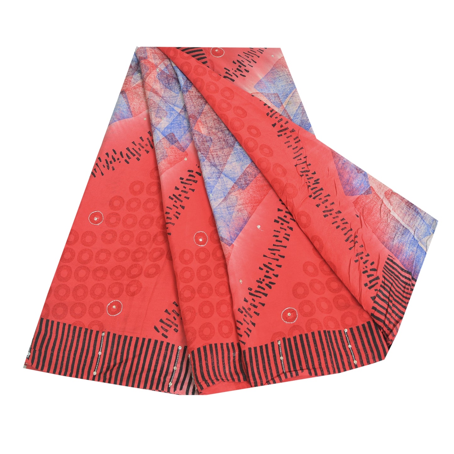 Sanskriti Vintage Sarees Red 100% Pure Crepe Silk Printed Sari 5yd Craft Sustainable Fabric