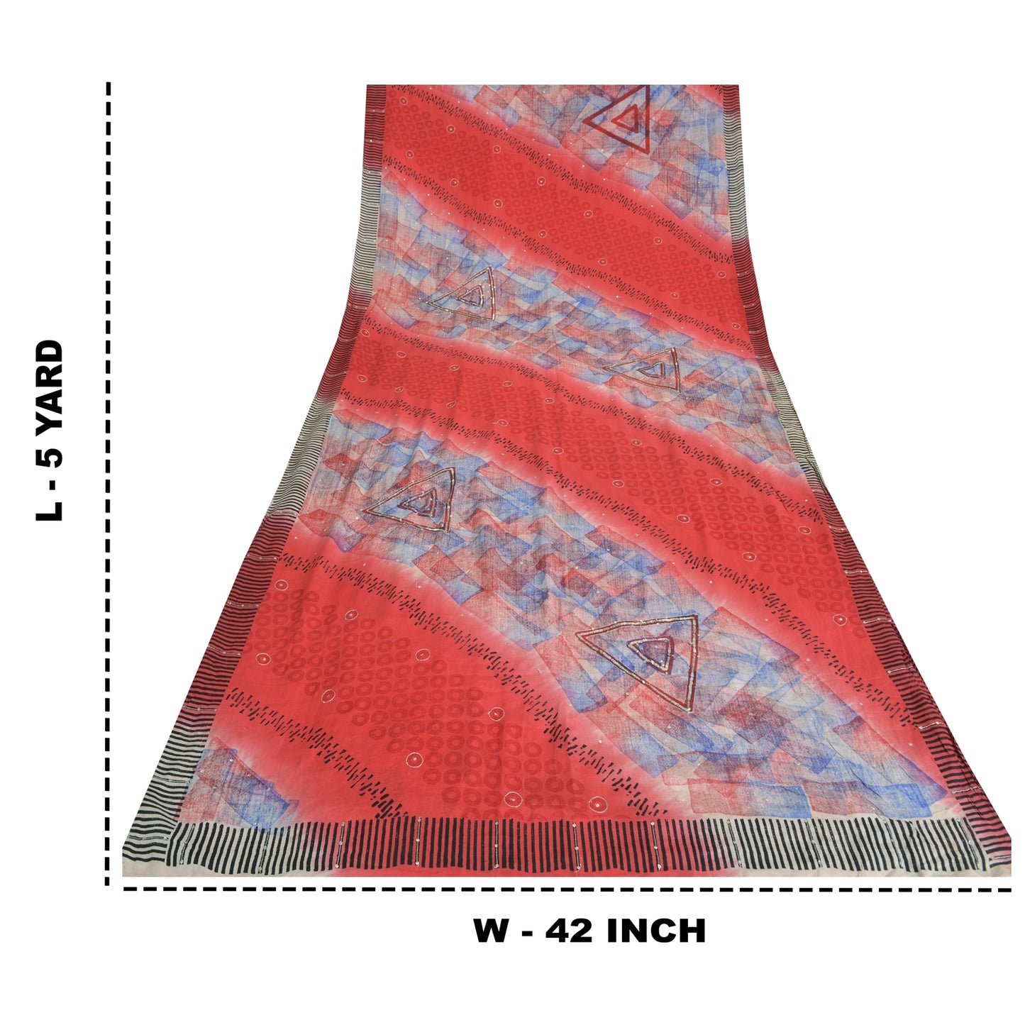 Sanskriti Vintage Sarees Red 100% Pure Crepe Silk Printed Sari 5yd Craft Sustainable Fabric